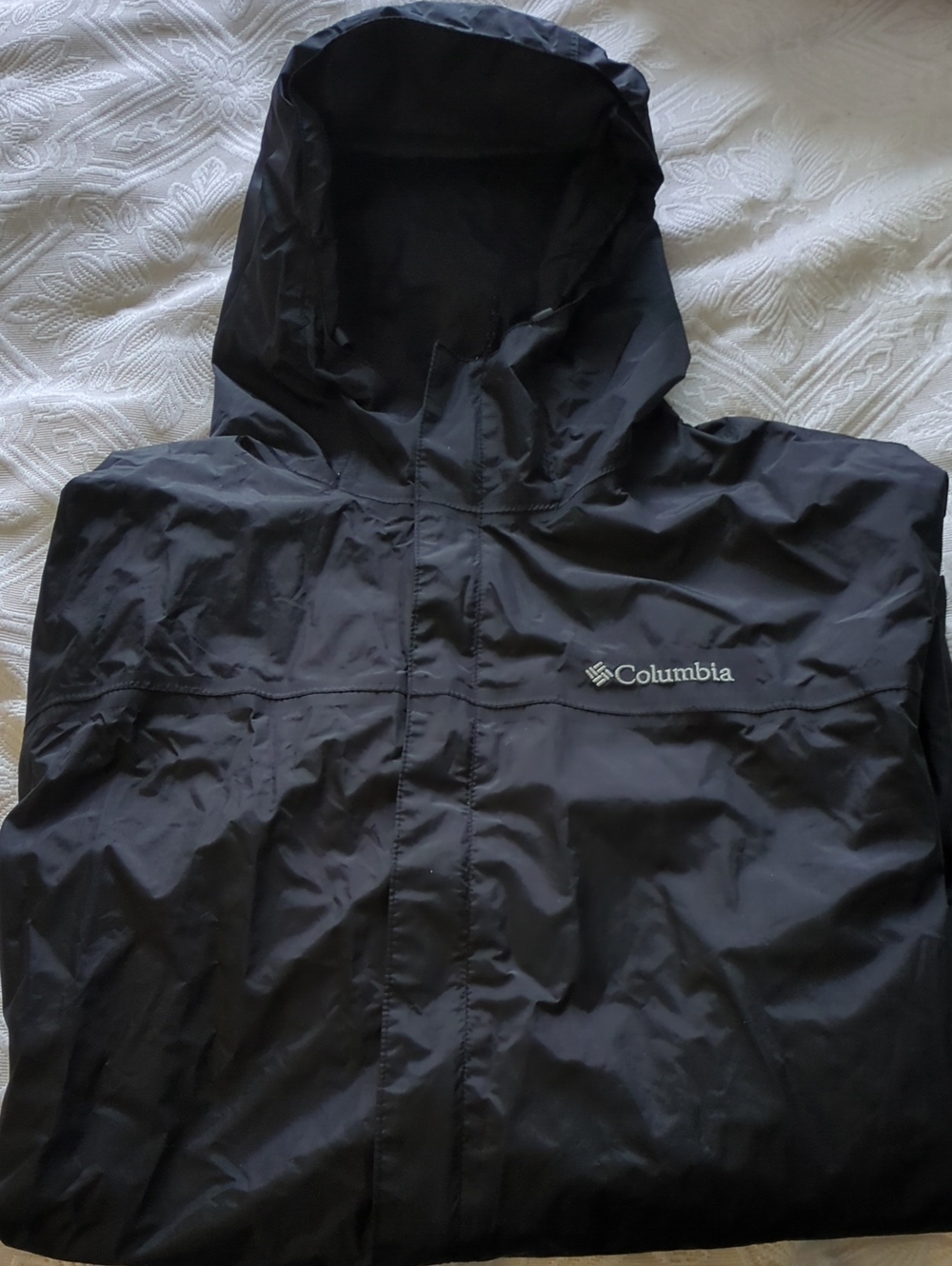 Men's Columbia Black Hooded Raincoat with Logo